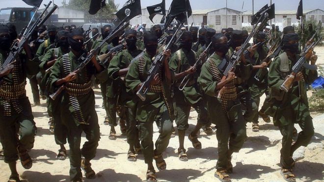Al-Shabab fighters perform military drills at a village about 25km outside Mogadishu in 2011
