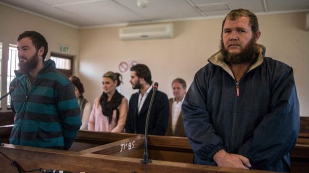 Pieter Doorewaard (L) and Phillip Schutte, who are accused of murdering 16-year-old Moswi Moshoeu,