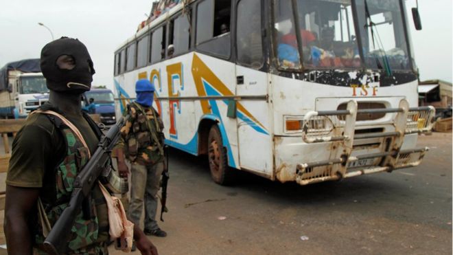 Soldiers have been setting up road blocks across Ivory Coast