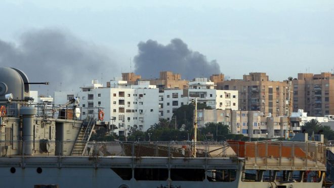 Smoke was seen rising over residential areas where the fighting broke out
