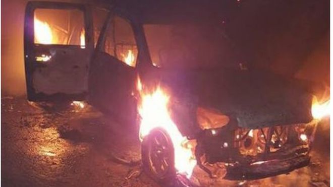 Navy officers are alleged to have set fire to a police station