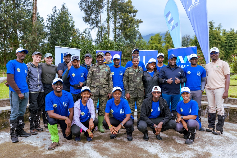 Hikers set off from Kinigi at the foothills of Volcanoes National Park. 