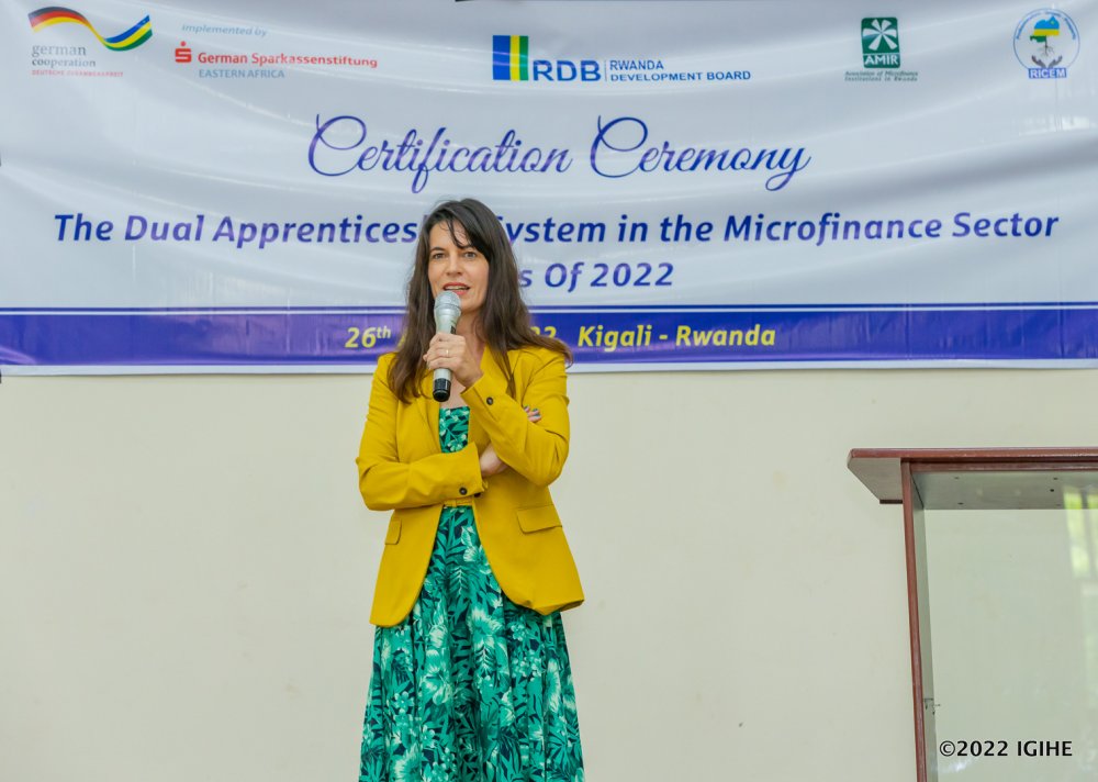 The Country Director of DSIK German Sparkassenstiftung Eastern African in Rwanda, Ruth Madl urged graduates to strive for excellence. 