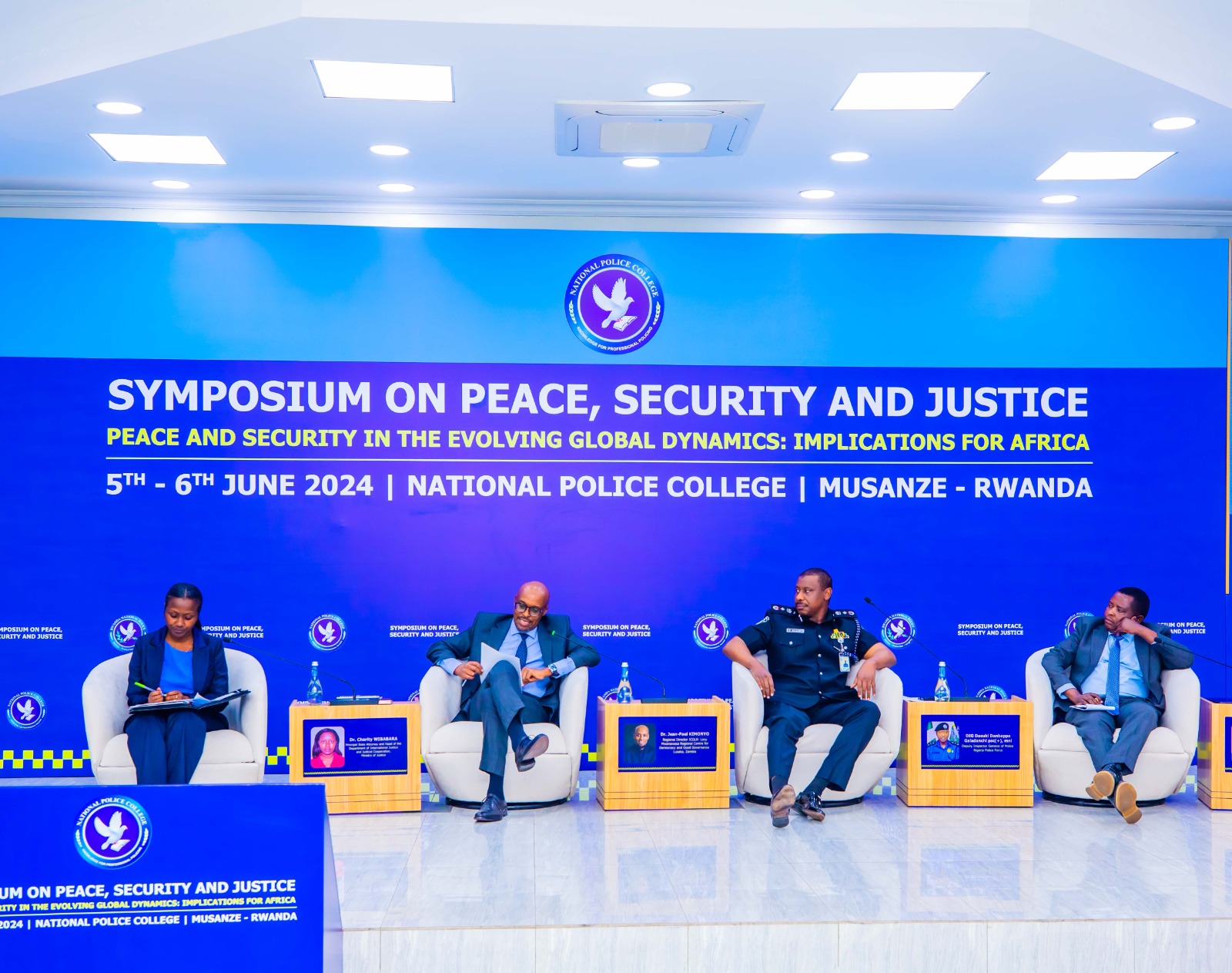  L-R: Moderator Dr. Charity Wibabara, the Principal State Attorney, Dr. Jean-Paul Kimonyo, the Regional Director of the Levy Mwanawasa Regional Centre for Democracy and Good Governance, DIG Dasuki Danbappa Galadanchi, the Deputy Inspector General of Police for the Nigeria Police Force and Africa S. Apollo, Head Interpol Regional Bureau and CEO EAPCCO; explored “Africa’s peace and security landscape: issues and responses.”
