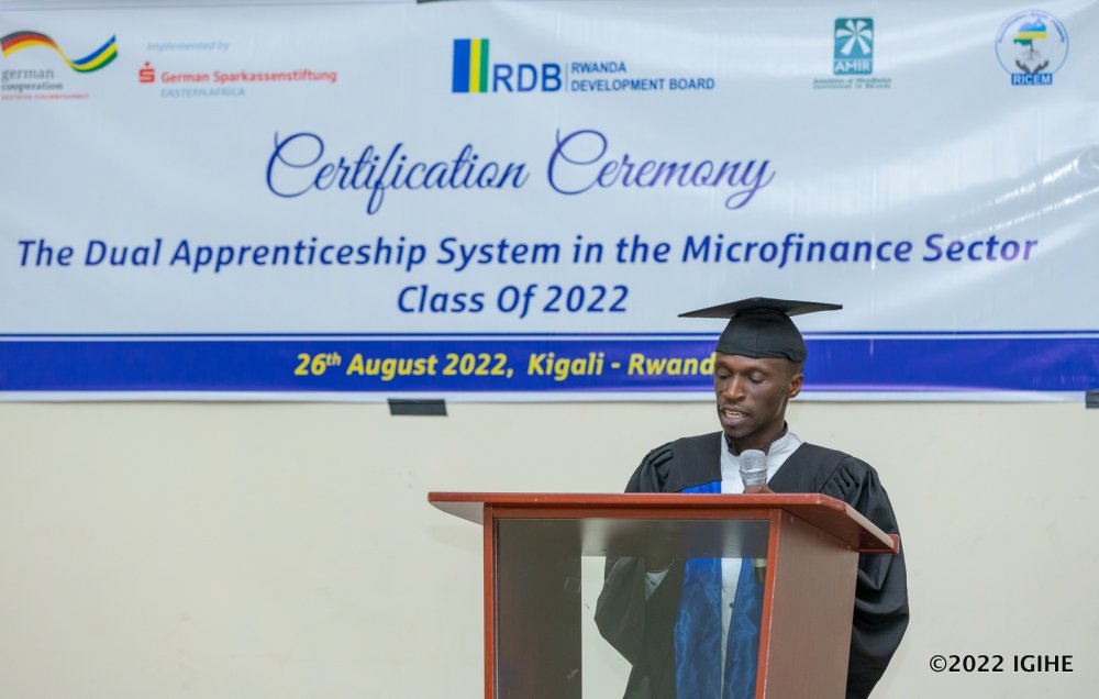Jean Claude Uzaribara commended the support extended to apprentices throughout the one-year training. 