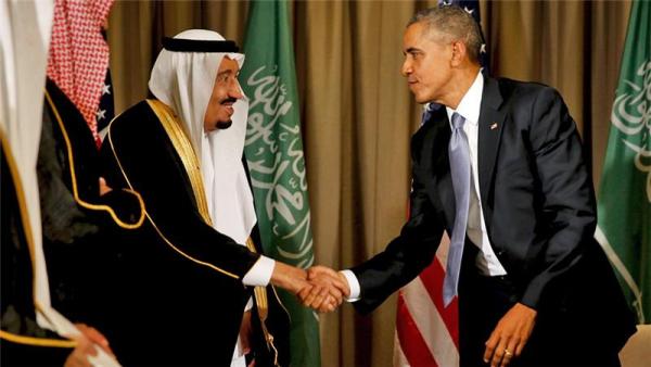 Barack Obama shakes hands with Saudi King Salman after their meeting in Turkey in November