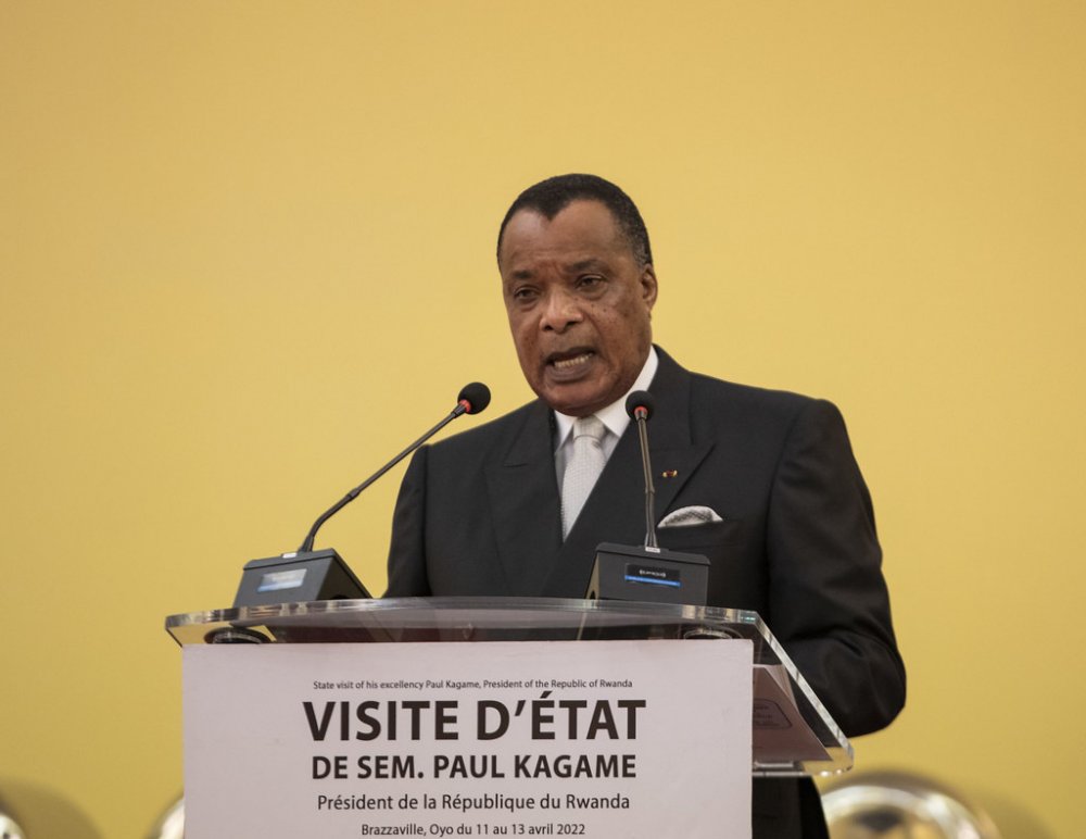 Denis Sassou Nguesso delivering his remarks at the State Banquet. 