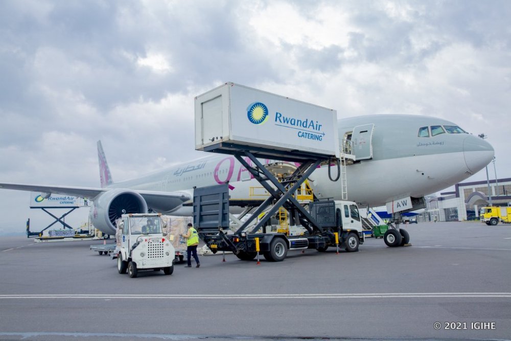 The first batch of AstraZeneca vaccines arrived at Kigali International Airport onboard Qatar aircraft.