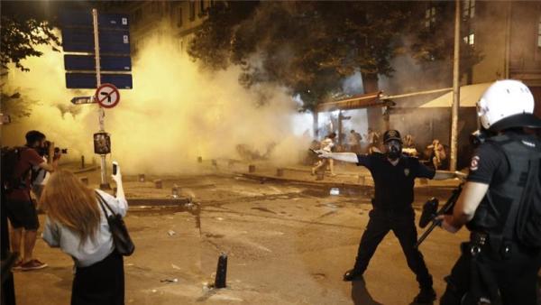 Hundreds of protesters rallied on Saturday in Istanbul against the record store attack