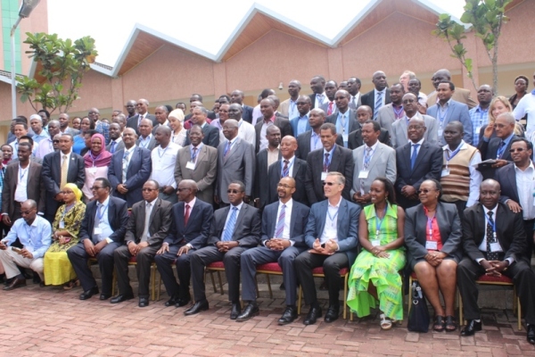 Delegates from the Horn of Africa Region pose for a group photos after attending the conference discussing on disaster risk mitigation strategies and contingency plans on the critical climate sensitive sectors of the regional countries