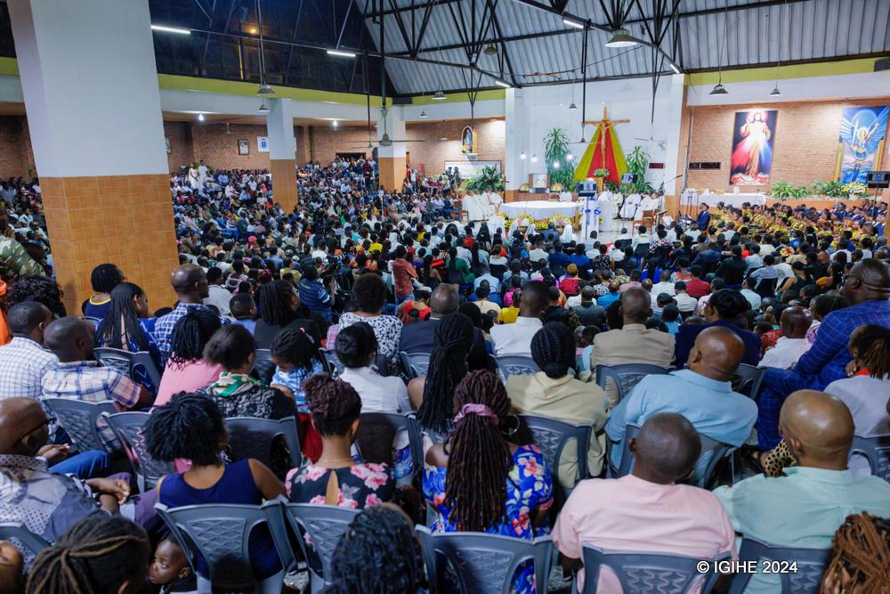 Christians celebrating Easter Eve at St Michel Cathedral, Kigali