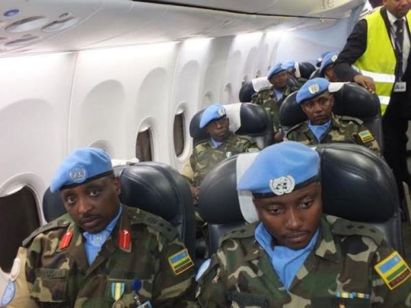 RDF soldiers arriving at Kanombe international airport