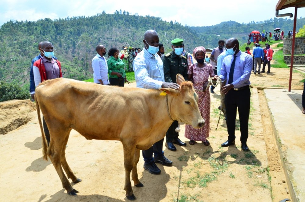 One of beneficiaries receiving a cow.
