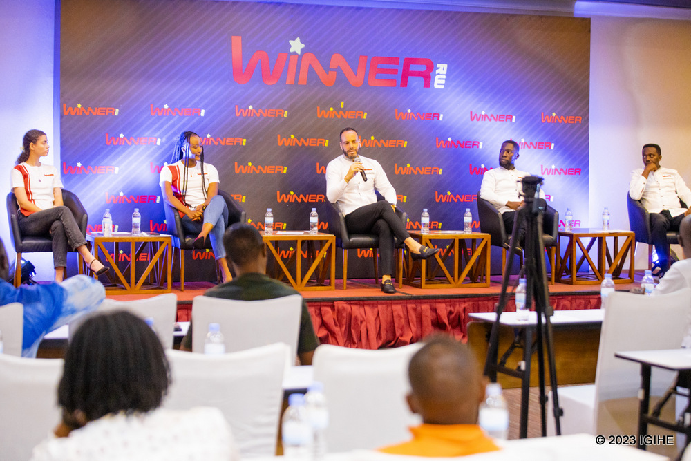 The management of Winner Rwanda speaking to members of the press on Friday. 