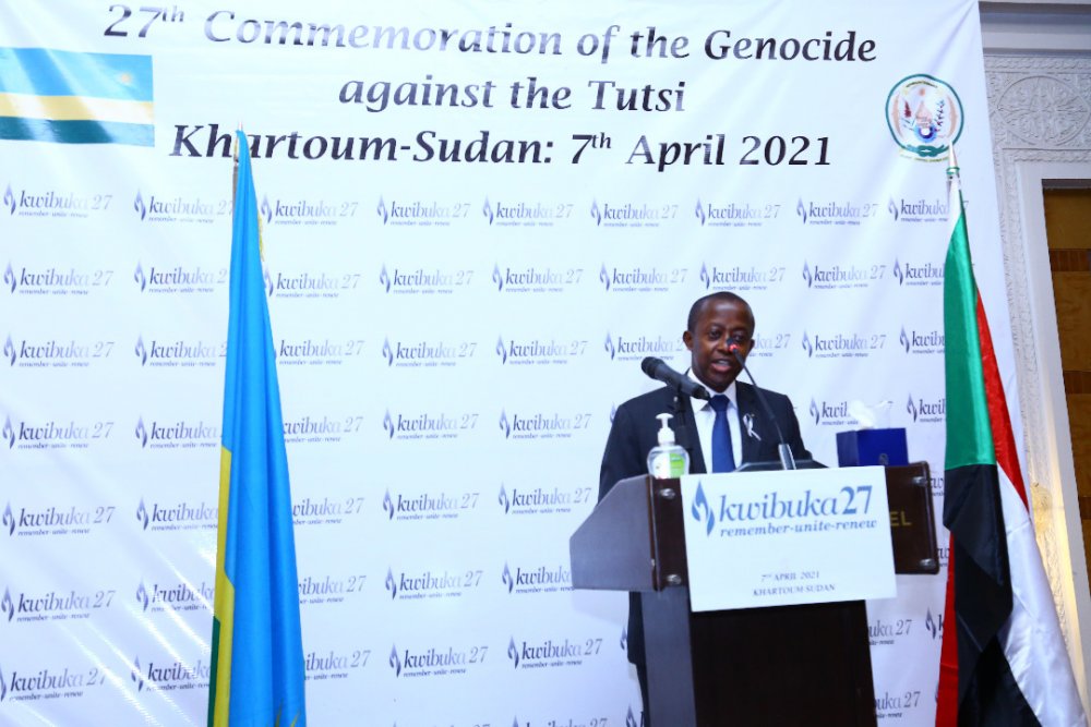 The Head of Rwanda Diplomatic Mission in Sudan, Mr. Abel Buhungu delivering his remarks.