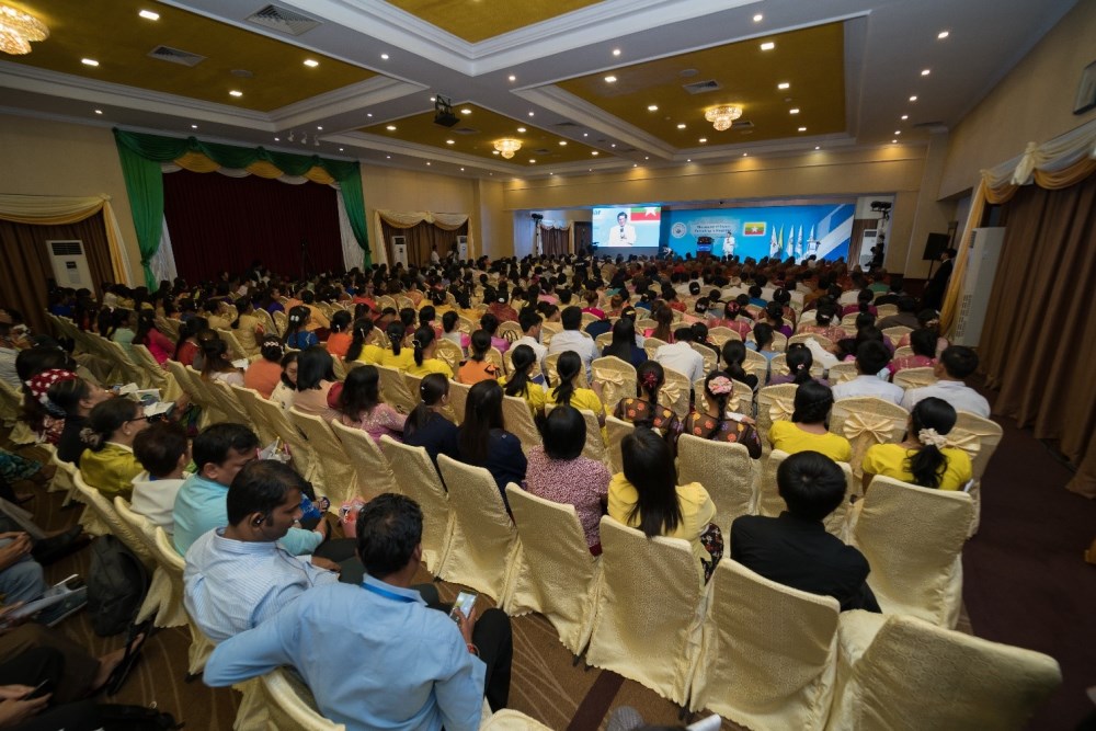 About 500 participants were listening Mr. Man-hee Lee, the chairman of HWPL’s speech at IBC, Yangon.