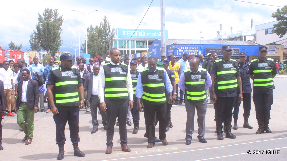 From L-R IGP Emmanuel Gasana, State Minister, Jean de Dieu Uwihanganye, Northern Province Governer JMV GAtabazi and other officials in the launch of road safety campaign yesterday