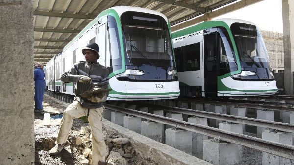 The electrified light rail transit construction site in Ethiopia's capital Addis Ababa