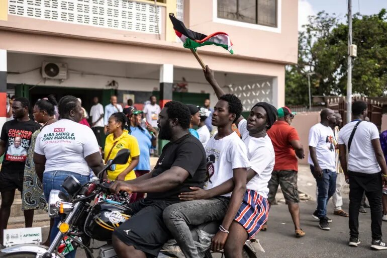 Supporters of John Mahama celebrate in Accra.
