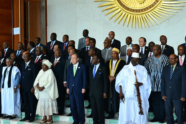Heads of states of African countries and UN Secretary General Ban Ki-moon pose for group photograph ahead of the opening of the summit in Addis Ababa.