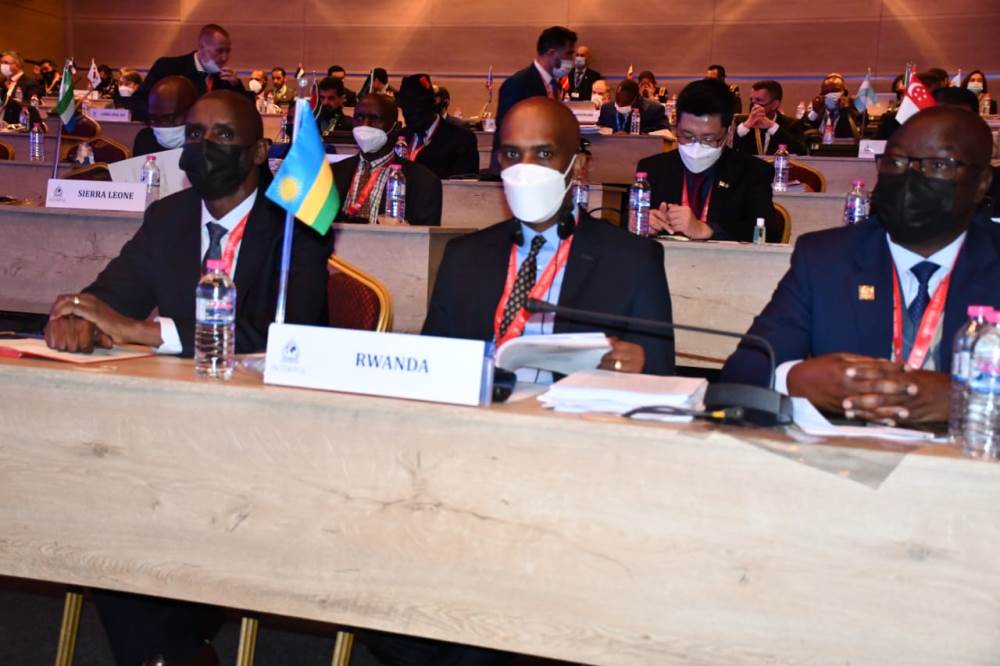 Minister Ugirashebuja (in the middle) is heading a Rwandan delegation including the Inspector General of Police (IGP) Dan Munyuza (right) and the Secretary-General for Rwanda Investigation Bureau (RIB), Col (rtd) Jeannot K. Ruhunga (right).