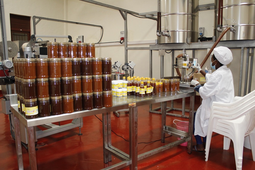 Honey is filtered  and released in different pack sizes to the market.  