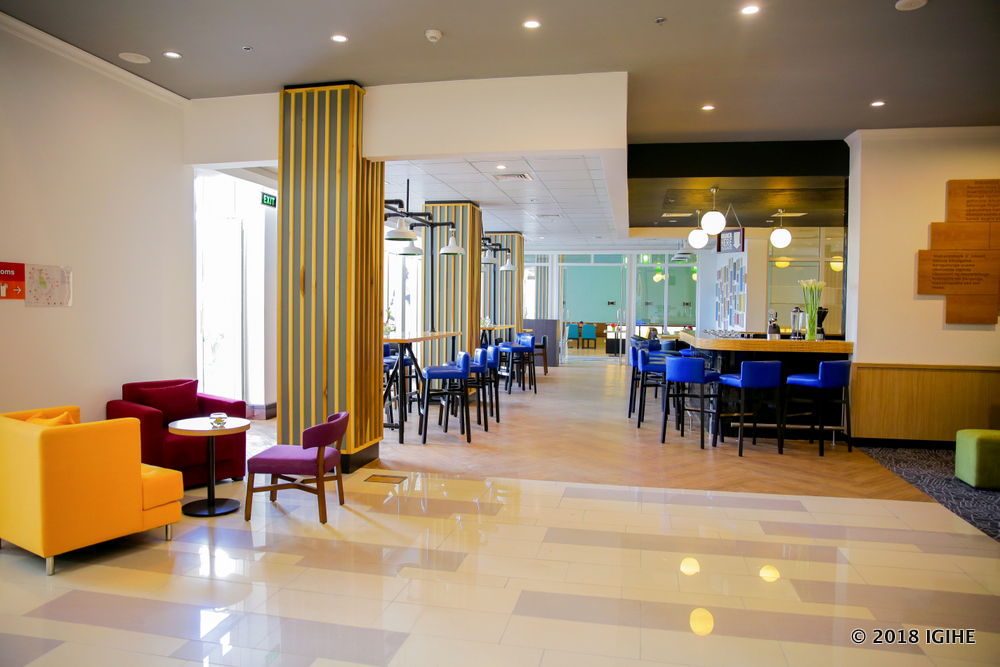 Park Inn Hotel's lobby delights visitors with its vibrant colors