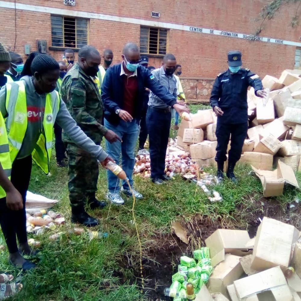 Seized illicit drinks have been disposed of in Kirehe. 
