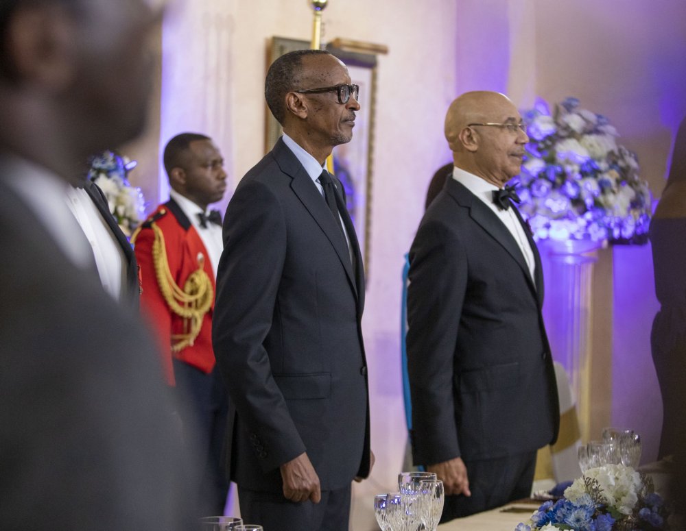 President Kagame and Sir Patrick Allen at the State Dinner in Jamaica. 