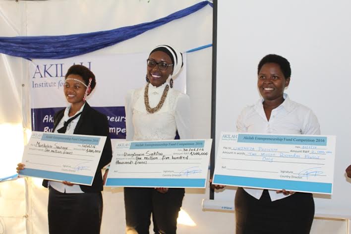 From right to left:Uwineza Pascaline with two awarded contestants