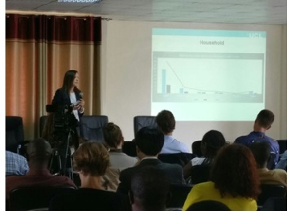 UCL USAR PhD student Iwona Bisaga presenting initial findings of her research focusing on SHS users in Rwanda.