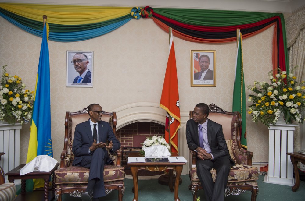 President Paul Kagame in talks with President Edgar Lungu at State House.