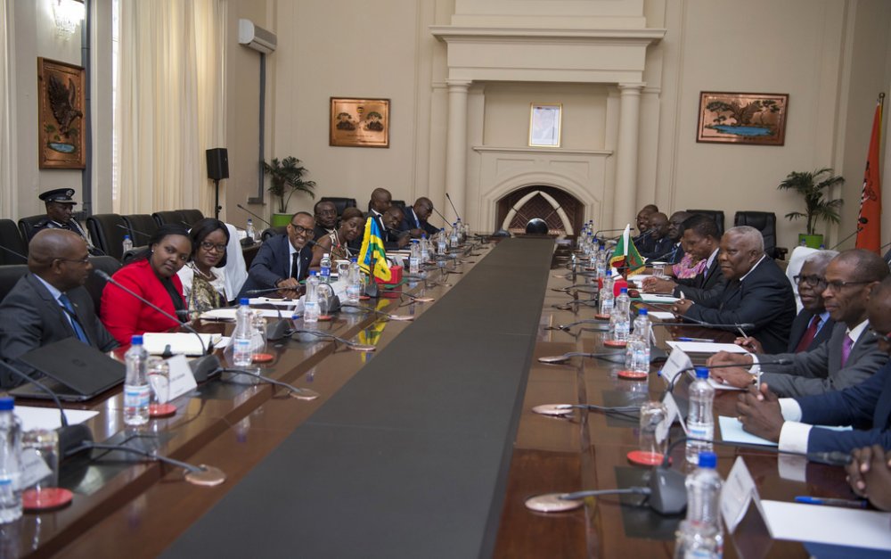 The delegations of Rwanda and Zambia in bilateral talks yesterday.