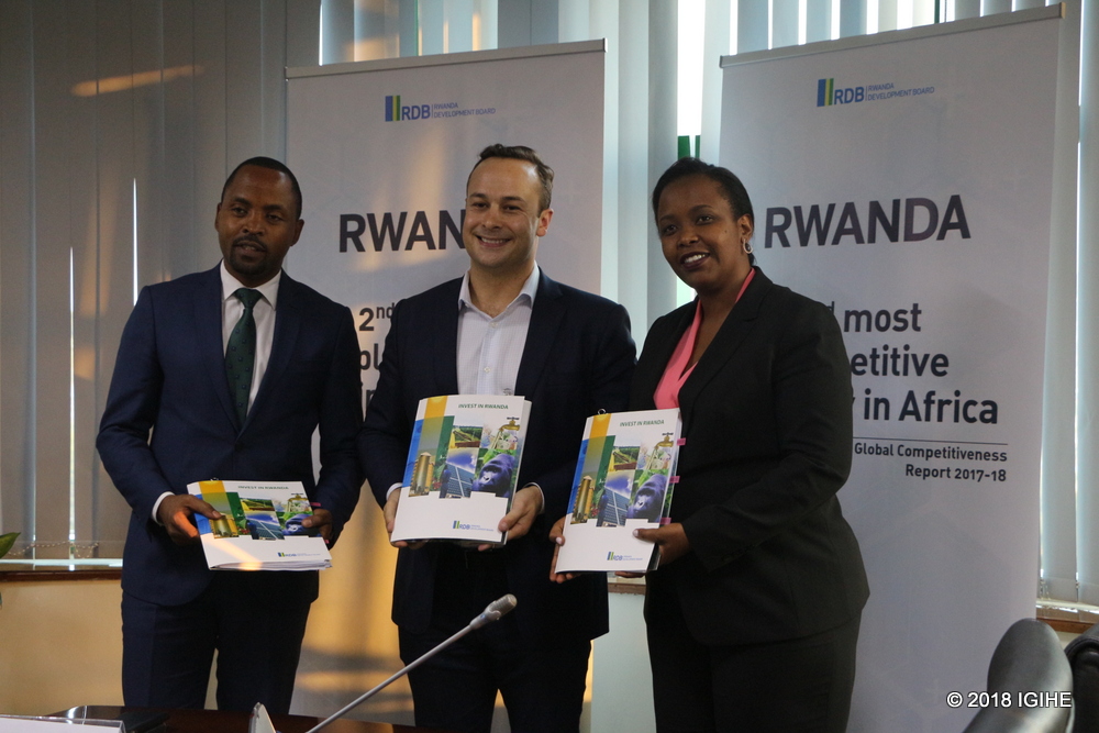 ICT Minister Jean de Dieu Rurangirwa, Andela co-founder and Chief Executive Officer, Jeremy Johnson and RDB CEO, Clare Akamanzi at the signing event