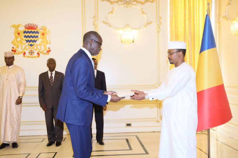 Amb. Kamanzi presenting credentials to represent Rwanda in Chad. 