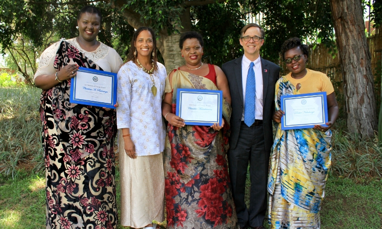 Ambassador Vrooman Presenting 2019 Rwandan Women of Courage Awards. Photo Courtesy