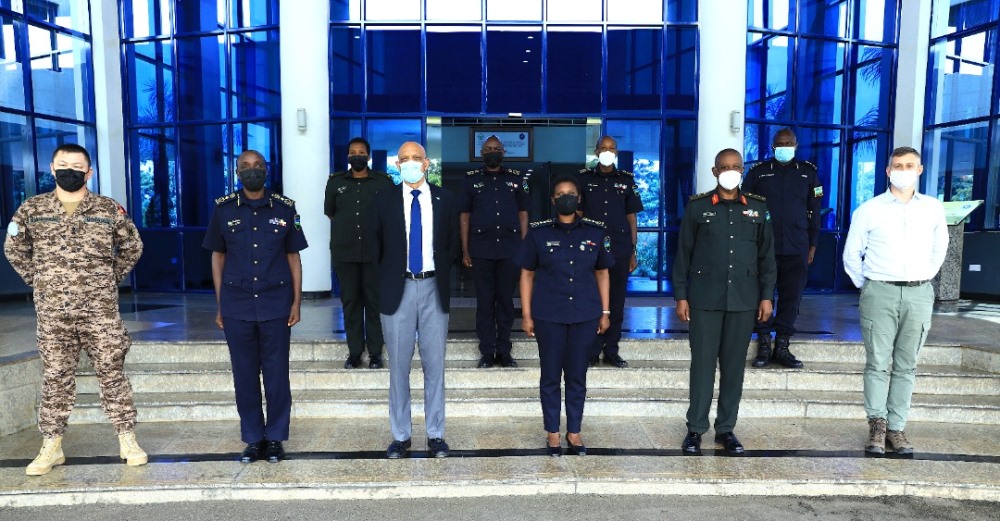 UN delegation in a group photo with Rwanda National Police officers.