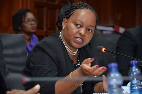 Former devolution Cabinet Secretary Anne Waiguru at Parliament Buildings on March 24, 2016.
