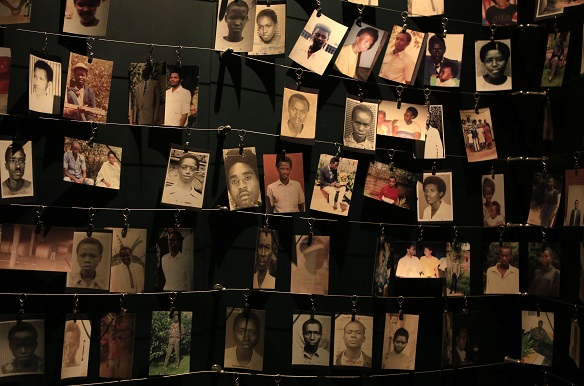 Photographs of some of those who died in the 1994 genocide against Tutsi hang in a display in the Kigali Genocide Memorial Centre.