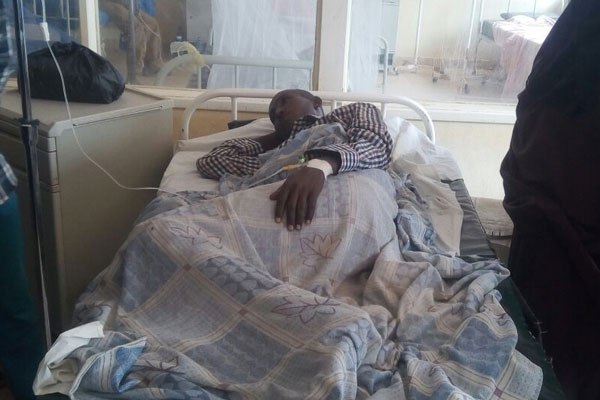 Mohammed Abbey at Mandera Referral Hospital on July 10, 2016 before he was airlifted to Nairobi for specialised treatment after suspected Al-Shabaab terrorists attacked his vehicle on Saturday night. One person was killed and three others (including Abbey) were injured.