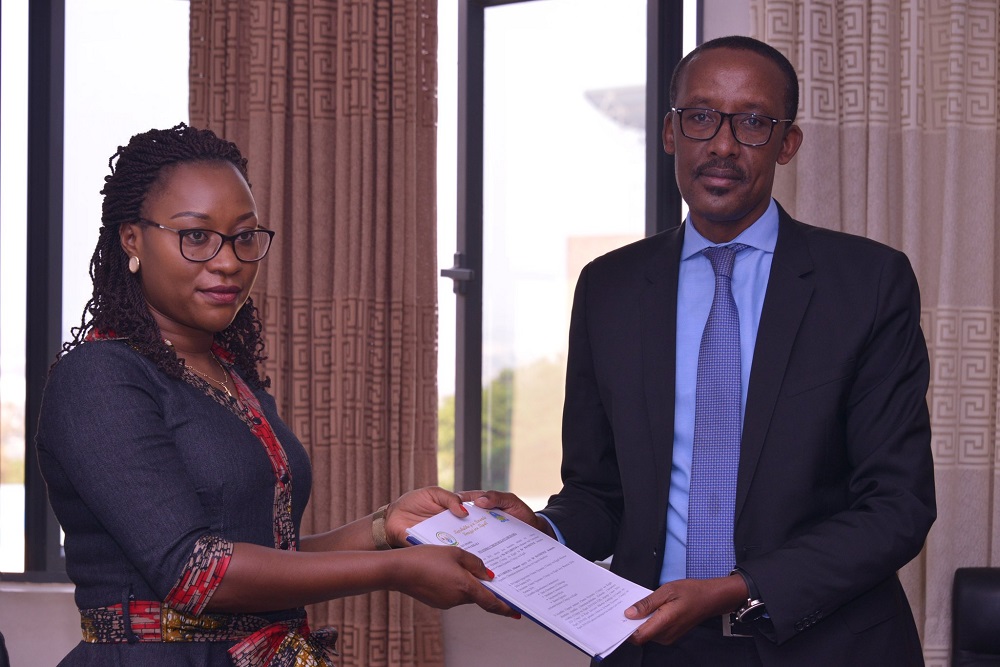 Athanase Rutabingwa, the former chairperson of Kigali city council handed over duties to his successor Jeannette Bayisenge.