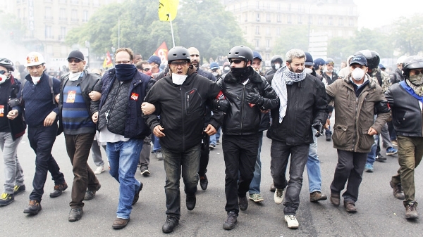 A police official said nine people were detained for property damage and police encountered some minor violence