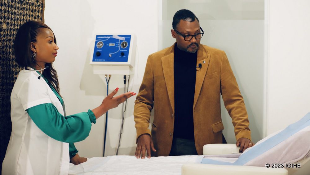 Uwamahoro taking IGIHE Journalist through sections of her clinic in Belgium.  