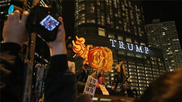 A march in Chicago was one of Wednesday's many anti-Trump rallies
