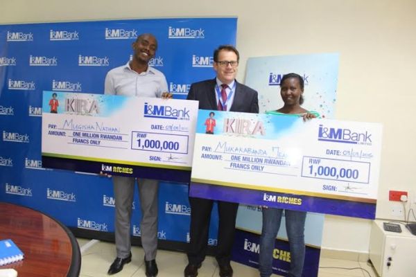 The Managing director of I&M Bank with Kira winners yesterday