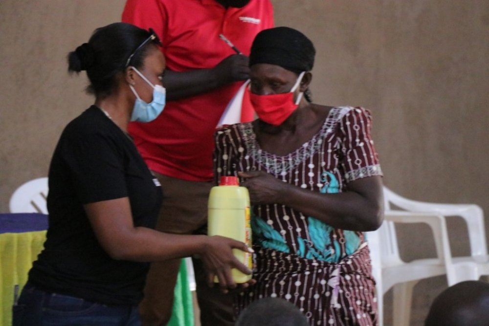 Each beneficiary received cooking oil among other foodstuffs.