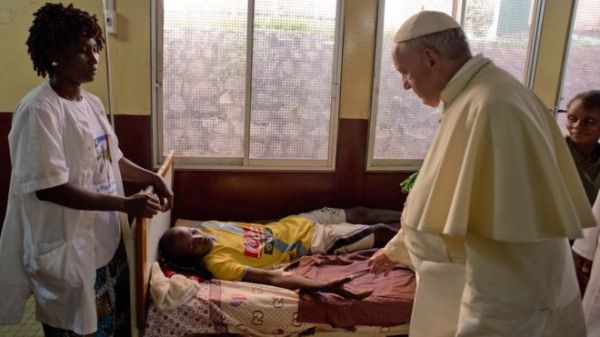 Pope Francis visited a paediatric hospital in Bangui on Sunday