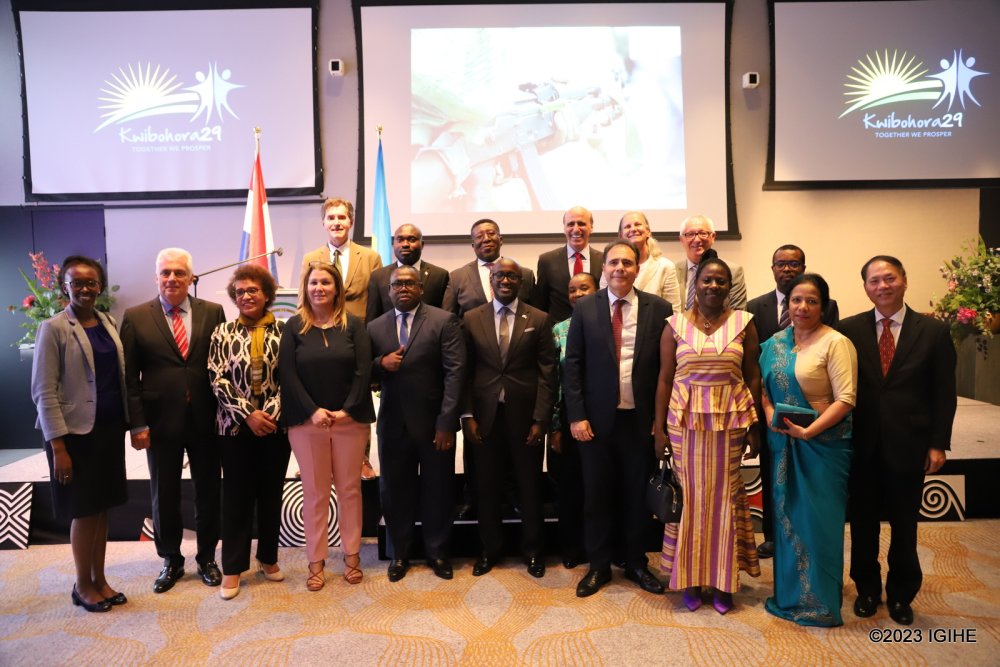 Amb. Nduhungirehe in a group photo with other envoys accredited to the Netherlands at the event. 