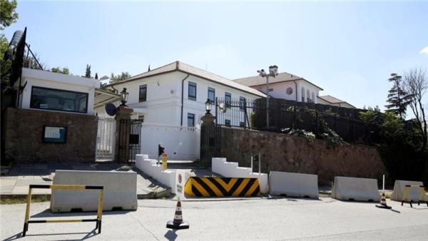 There is a permanent security roadblock at the entrance of the British embassy in Ankara