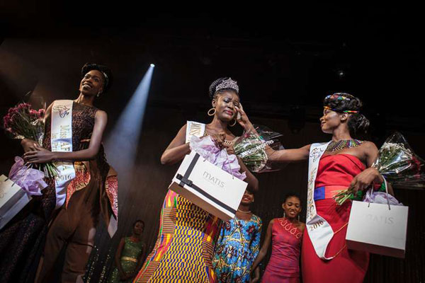 Miss Ghana, Rebecca Asamoah (centre), reacts as she is crowned the first ever Miss Africa on April 30, 2016 in Johannesburg, South Africa.